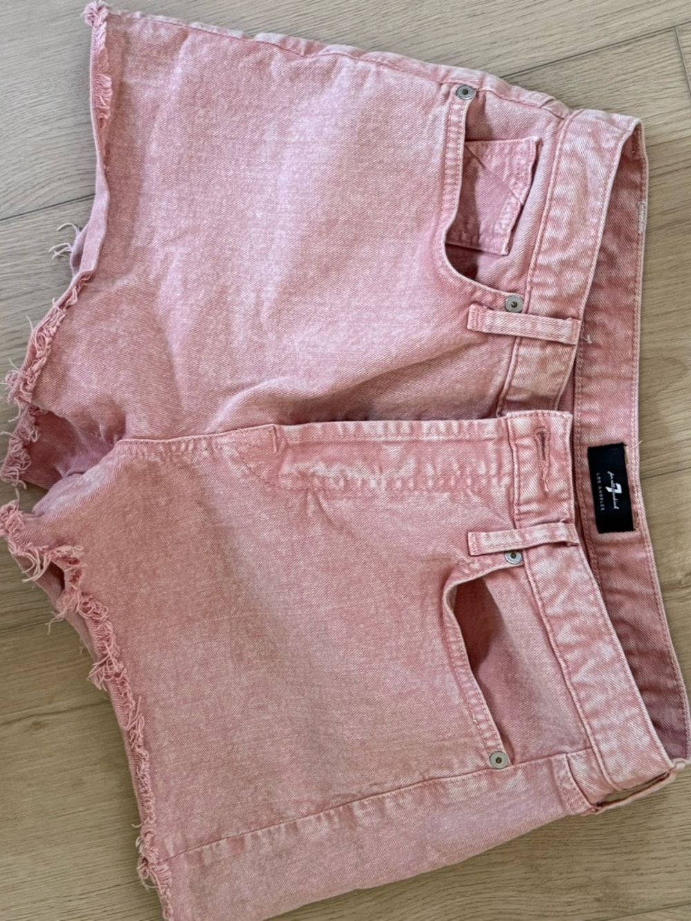 7 For All Mankind Pink Washed Frayed Hem Denim Shorts